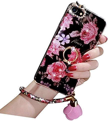 Diamond iPhone 6S Plus Case, iPhone 6 Plus Cover, Bonice Bling Glitter Luxury Crystal Rhinestone Soft Rubber Bumper Full Body Case with 360 Ring Stand Holder for iPhone 6 Plus / 6s Plus - Flower 02