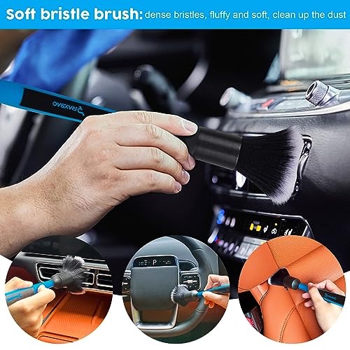 RAYBAO Car Detailing Brush Set, 3pcs Auto Detailing Brush, Boars Hair Detailing Brushes, Ultra Soft No Scratch Detail Brush for Interior Exterior, Wheels, Tire, Leather Seats, Dashboard, Air Vent