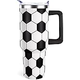 Hqhzaha 40oz Soccer Tumbler with Handle Soccer Gifts Stuff for Men Girls Boys Gift for Coach Lovers Fan Mom Tumblers Stainless Steel Cup