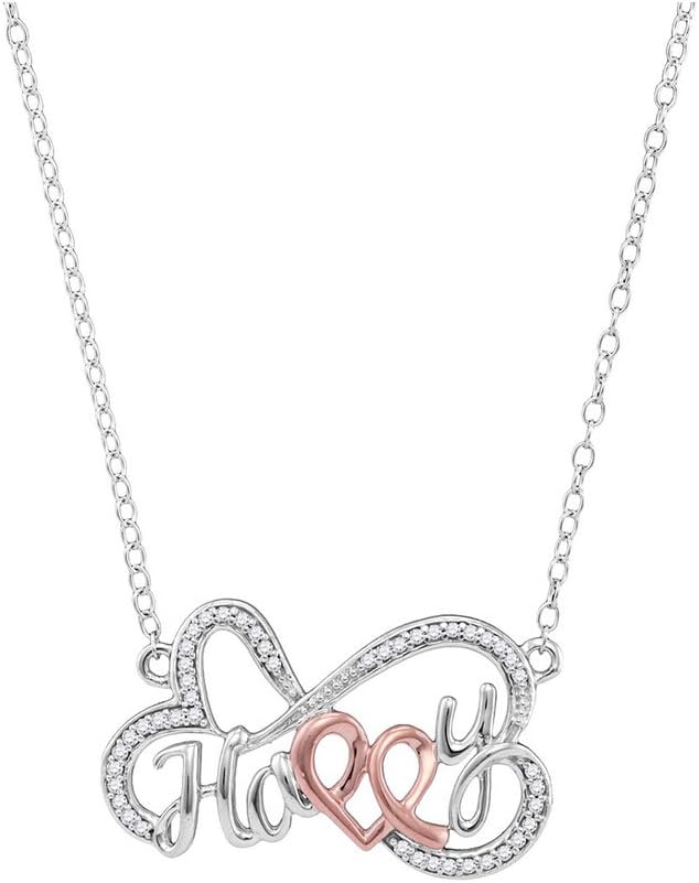 10KT White Gold Round Diamond Heart Happy Pendant Necklace 0.11 Cttw