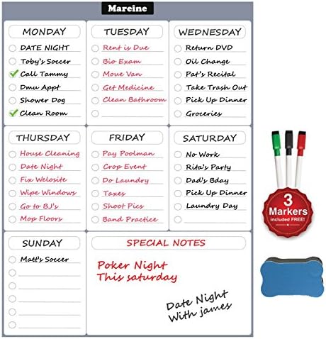 Smart Planner Weekly Multi-Purpose Magnetic Refrigerator Perfect For Family Fridge, Smart Office - Large Week Organizer To Do List Include 3 Markers and Eraser