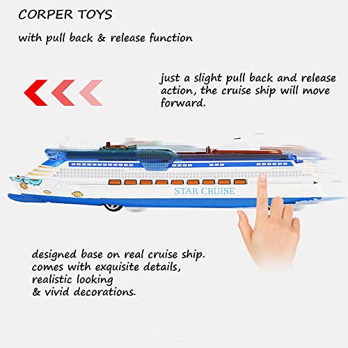 CORPER TOYS Ship Toy Die Cast Metal Cruise Ship Model Ocean Liner Boat Pull Back Toy for Kids with Flashing LED Lights and Sounds