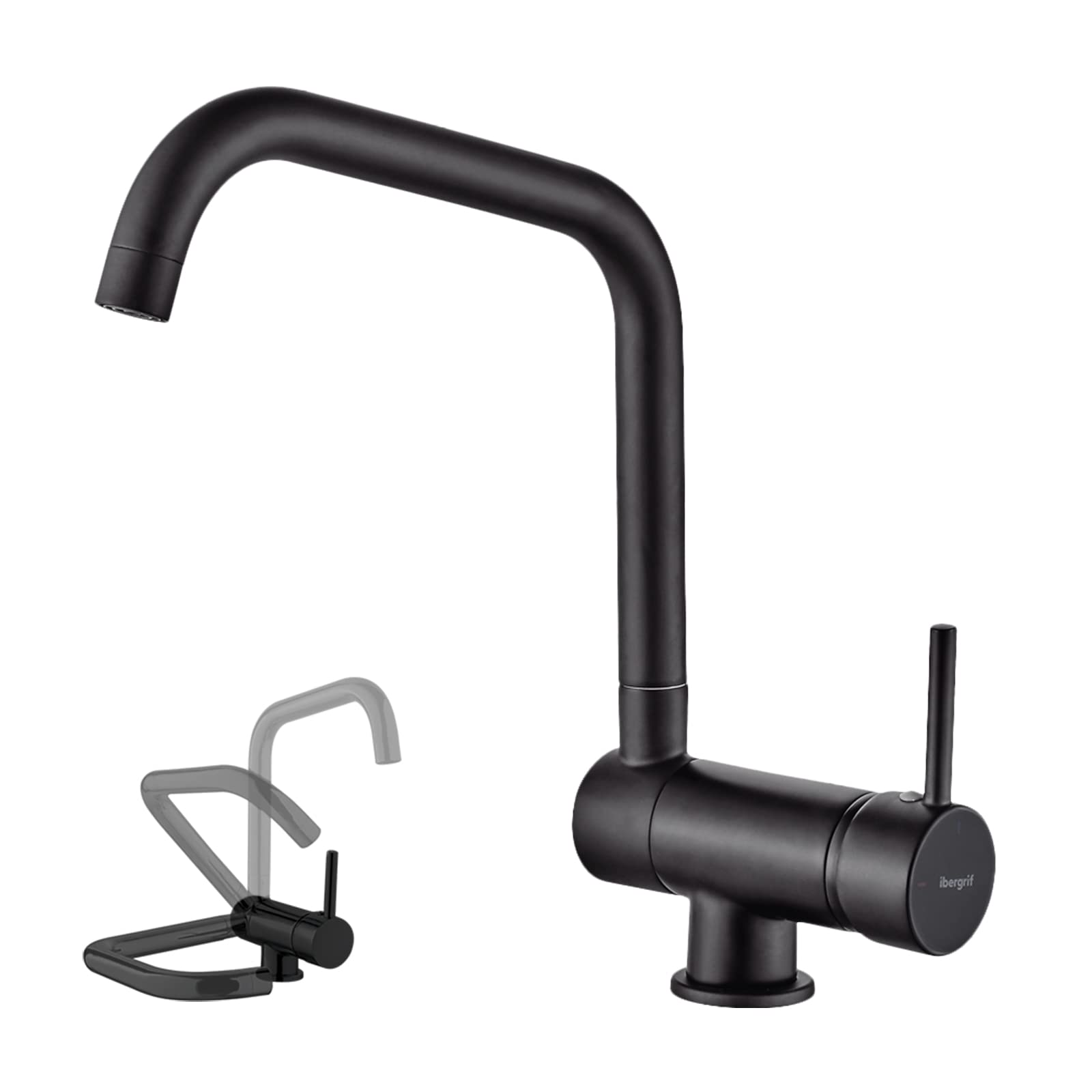 Ibergrif, Folding Kitchen Tap with Rotation Spout, Sink Mixer Ideal for Window Installation