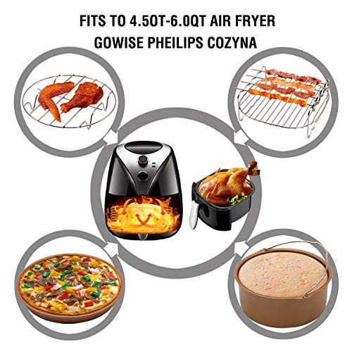 8 Inch XL Air Fryer Accessories 59 Pcs For Gowise Phillips Cozyna Ninja Deep Fryer Accessories Setwith Cake Barrel, Pizza Pan,Metal Holder,Skewer Rack, Mat,Brush, Tongs,Mitts, Liners - Champagne Gold