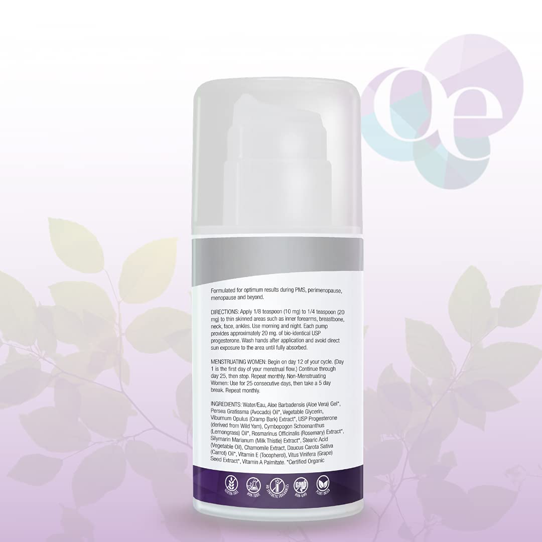 Organic Excellence Progesterone Cream for Women, Natural Bio-Identical Progesterone Supplement for Hormonal Balance and Support - PMS, Perimenopause, Menopause, 3.3 fl oz