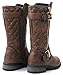 Kids Girls Mango21 Brown Dual Buckle/Zipper Quilted Mid Calf Motorcycle Boots-3