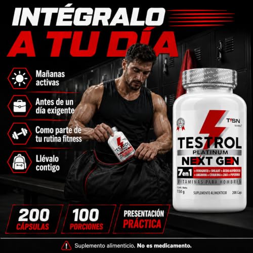 Testrol Platinum Next Gen 7 En 1 para Hombres | Shilajit, Fenogreco, Ácido Aspártico, Maca, Arginina, Citrulina y ZMA | (200 caps)