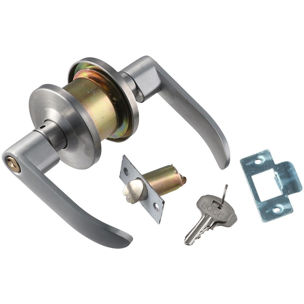 Upluckey Door Knob Brushed Nickel Contemporary Aluminum Alloy Door Handle with Lock Heavy Duty Round Door Lever Bedroom or Bathroom
