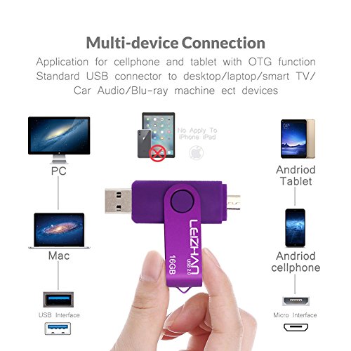 LEIZHAN 32GB OTG USB Flash Drive Purple USB 2.0 Pen Drive Gift Suitable for Android Smart Phone System 4.5 Above