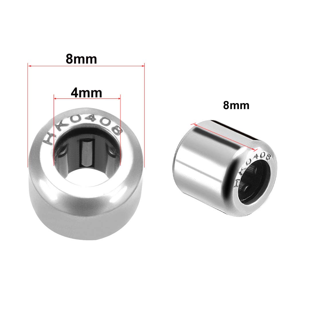 sourcing map HK0408 Drawn Cup Needle Roller Bearings, Open End, 4mm Bore Dia, 8mm OD, 8mm Width (Pack of 10) - Image 3