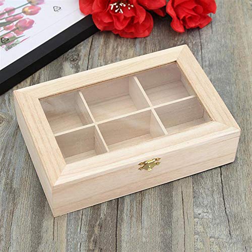 Labyrinen Natural Wooden Tea Caddies Box Tea Bag Organizer Jewelry Storage Box Sugar Packet Container with 6 Compartments