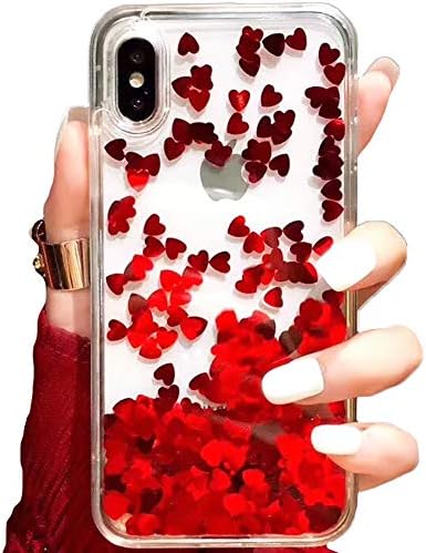 Floating Love Heart Quicksand Confetti Glitter Case Fancy Protector Shell Cute Hard Cover ~ Estuche Funda Forros Covertores (iPhone X)