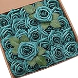 D-Seven Artificial Flower 50pcs Teal Roses with