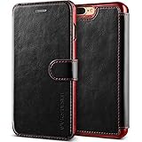 iPhone 7 Plus Case, VRS Design [Layered Dandy Series] Slim Fit Premium PU Leather Wallet with 3 Card Slots (Black)