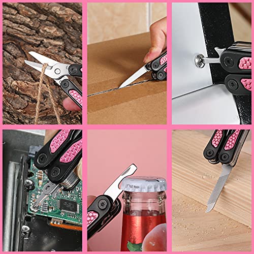 WORKPRO Pink Utility Knife & Multi Tool Set, Folding Box Cutter, Quick Change Blade, 8 in 1 Multi Function Scissor- Portable Pocket Tools for Outdoors, Camping, Fishing, Hiking