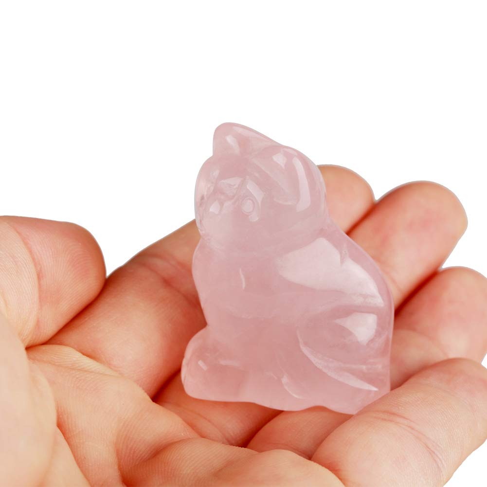 HEEPDD Rose Quartz Cat, Carved Kitten-shaped Figurines Fengshui Collectible Figurines Crystal Pocket Kitten 1.5 Inch Healing Stone for Desktop Home Decor