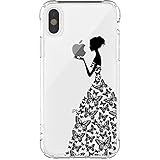 iPhone X Case, JAHOLAN Amusing Whimsical Design Clear Bumper TPU Soft Case Rubber Silicone Skin Cover for Apple iPhone X - Black Beautiful Butterfly Girl