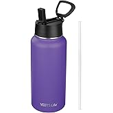 YEBTS Life Insulated Water Bottle With Straw,32 oz Vacuum Insulated Stainless Steel Sports Water Flask,Keeps Cold and Hot,Metal Water Bottle Wide Mouth for Gym Travel Camping (Purple)