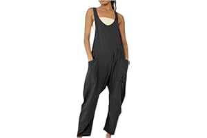 ABOUTYES Summer Jumpsuits for Women 2024 One-Piece Casual Loose Spaghetti Straps Sleeveless Baggy Overall Rompers with Pocket