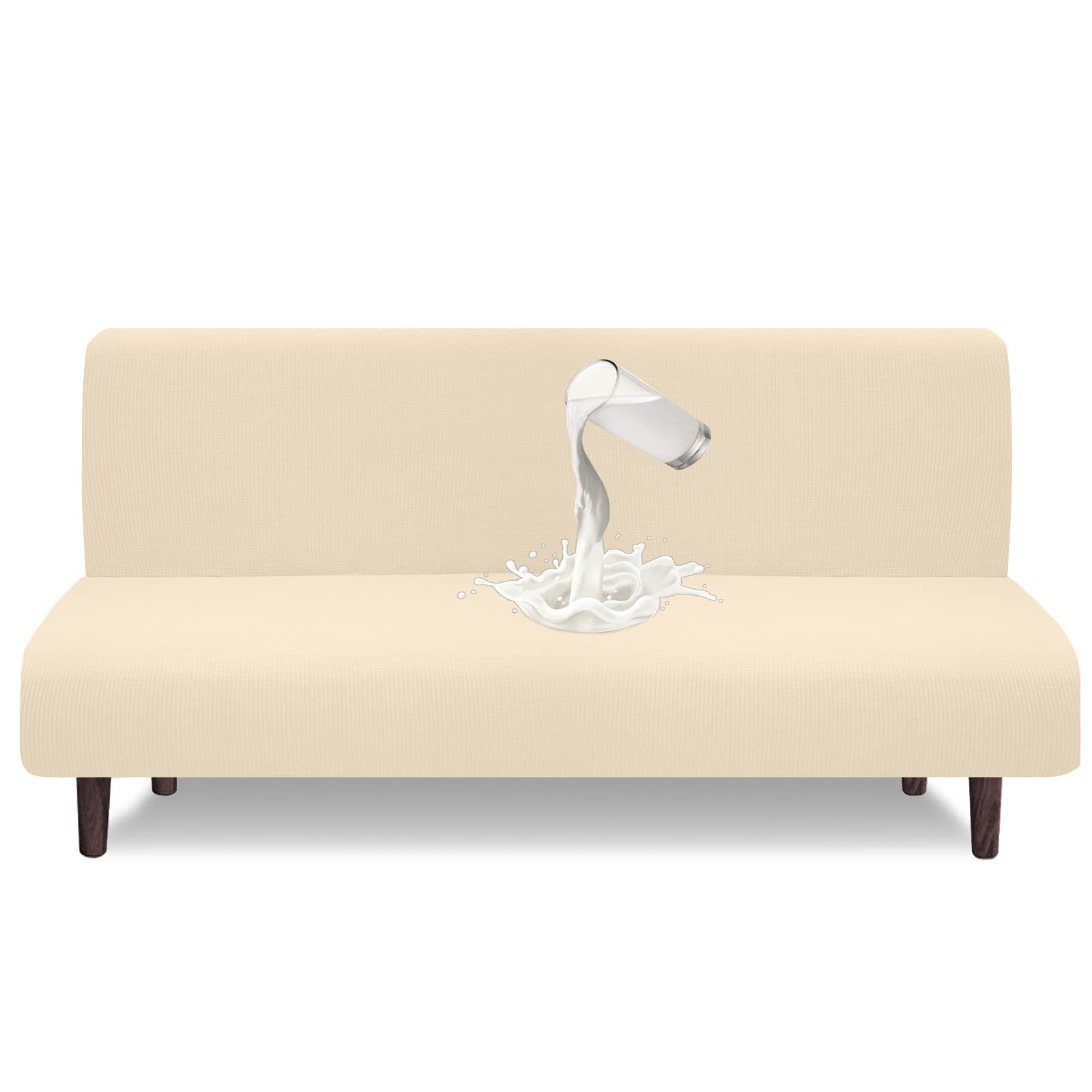 Granbest Water Repellent Futon Cover High Stretch Armless Sofa Covers Foldable Sofa Bed Covers Jacquard Futon Slipcover Waterproof Furniture Protector for Kids, Pets (Futon, Beige)