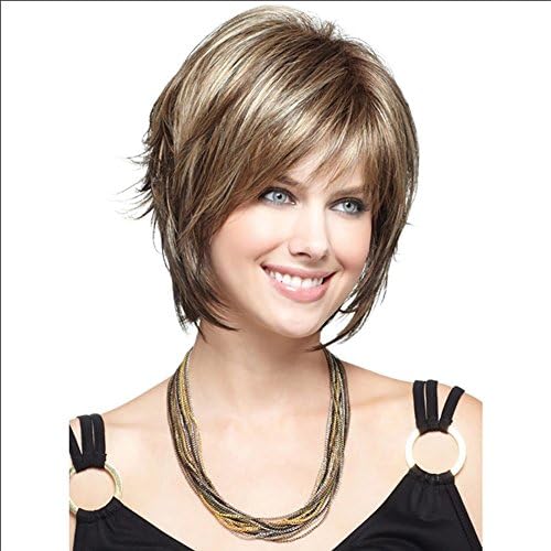 Tonake Women Lady Stylish Short Light Curly Hair Wig Oblique Bangs Heat Resistant