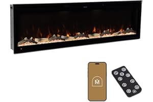 Modern Ember Aerus 60 Inch Smart Linear Electric Fireplace - Recessed in-Wall and Wall-Mount, Multiple Flame Colors, Alexa/WiFi Enabled