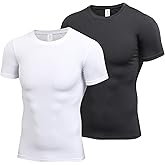 HomyComy Men's Compression Shirt Short Sleeve Sports Athletic Baselayer Workout Tops Dry Fit Muscle Shirts 2 Pack