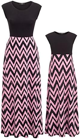 MBJ Kids KDR1505 Mommy and Me Print Cap Sleeve Maxi Dresses L Chev_Pink