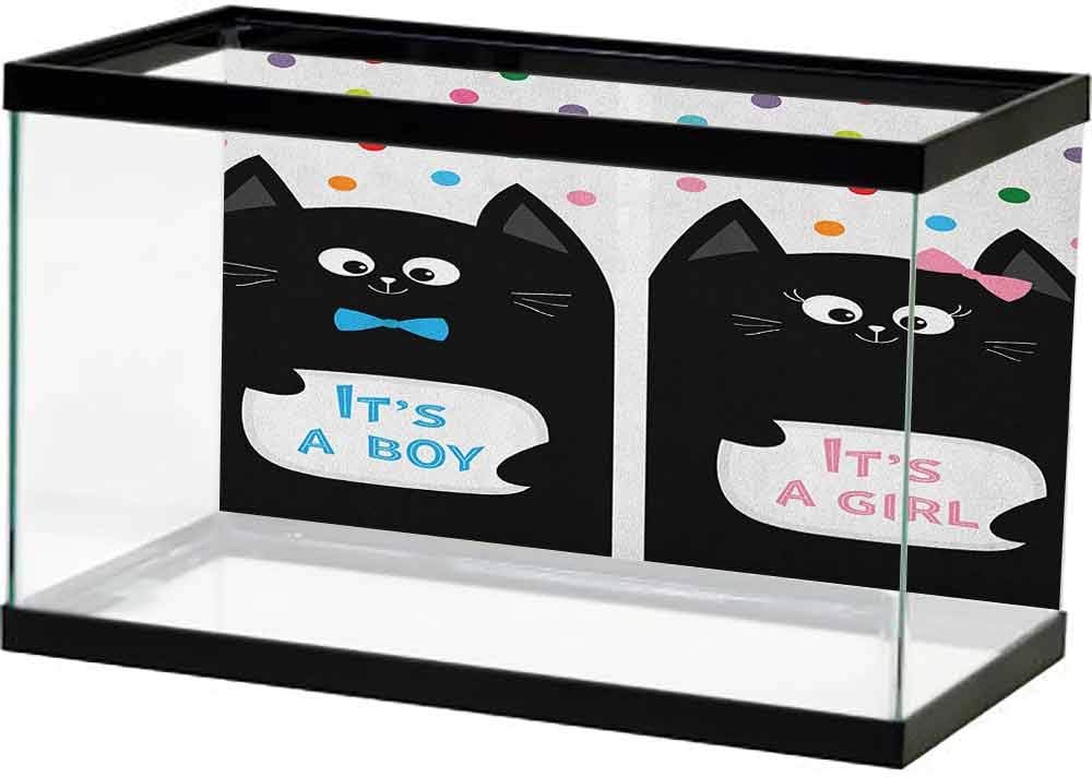 Underwater Poster Gender Reveal,Cute Kitten Cat Baby Carriage Cat Kids Design Its A Girl Family, Pale Yellow and Pink Fish Tank Background Decor