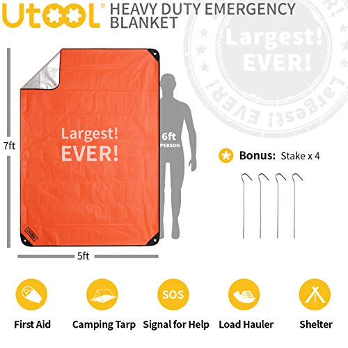 UTOOL Survival Emergency Blanket, Waterproof Insulated Tarp, Reflective