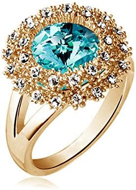 Luxury Austria Crystal Ring Crowd of Star-Gold (Sky Blue)