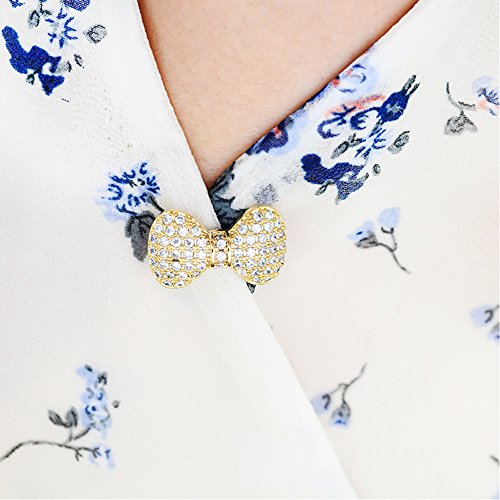 Joyci 1Piece Created Cardigan Pin Shawl Brooch Crystal Cute Vintage Style Brooch Pin Bowknot Sweater Knitwear Lapel Pin Women Jewelry (Silver)