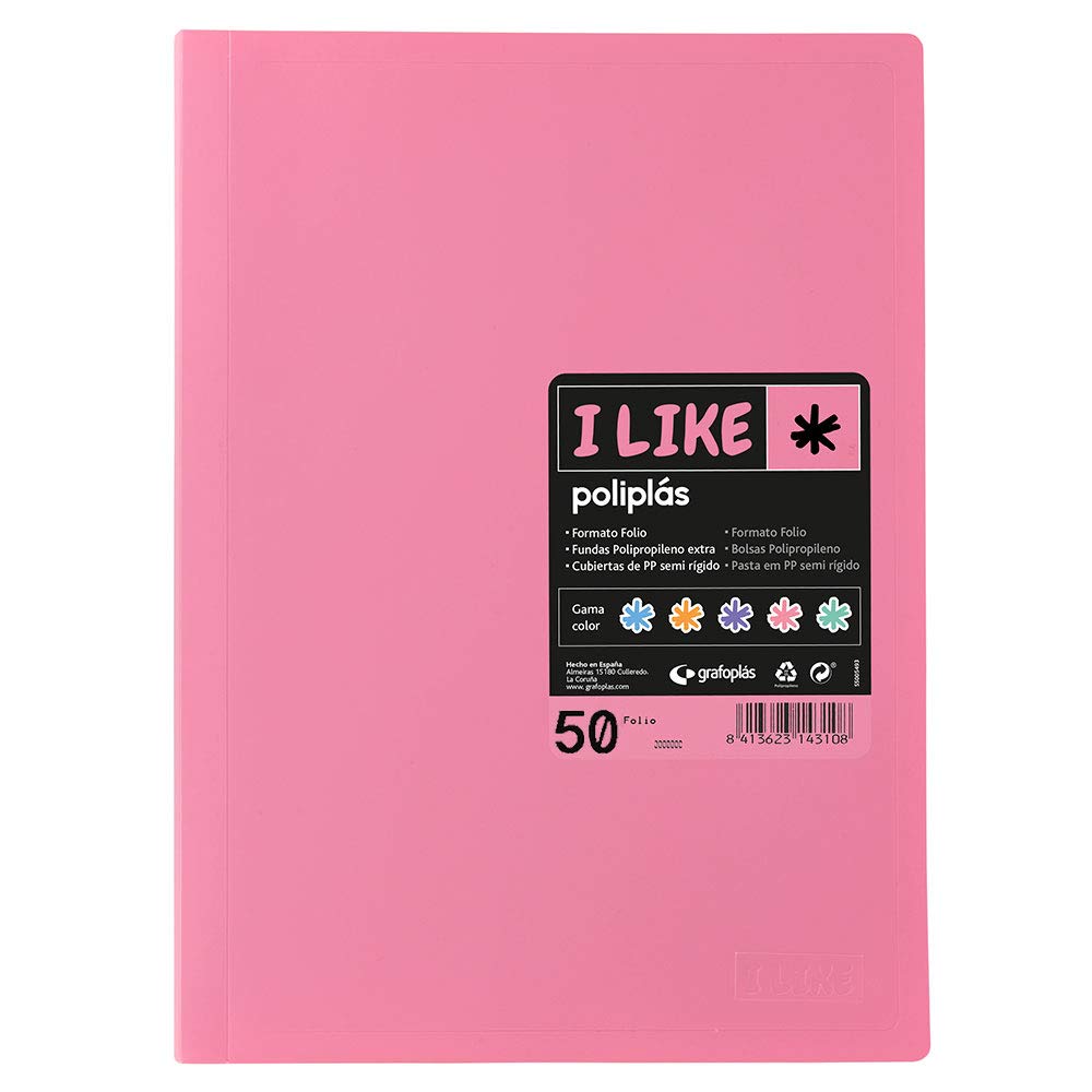 Grafoplás 1461353 Folio-Size 50 Welded Pockets Pink Polyplás I Like