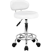 KKTONER PU Leather Modern Rolling Stool with Low Back Height Adjustable Work Salon Drafting Swivel Task Chair with Footrest (White)