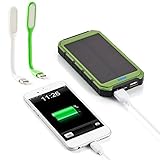 Solar Charger, Portable Power Bank 10000mAh Dual USB Battery Charger External Backup Power Pack for Cellphone Camera GPS Tablets and Other 5V USB Devices-Green