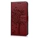 Badalink J5 Prime Case,Galaxy J5 Prime Case - Wallet Case Folio Stand Case 3D Embossed Tree PU Leather Case Shockproof TPU Inner Bumper Card Slots Hand Strap Slim-Fit Protective Cover Red
