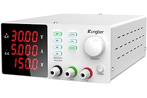 Kungber DC Power Supply Variable with Memory, 30V 5A Adjustable Switching Regulated DC Bench Linear Power Supply with Memory Recall and Output Disable Button 4 Digits Display and Alligator Leads