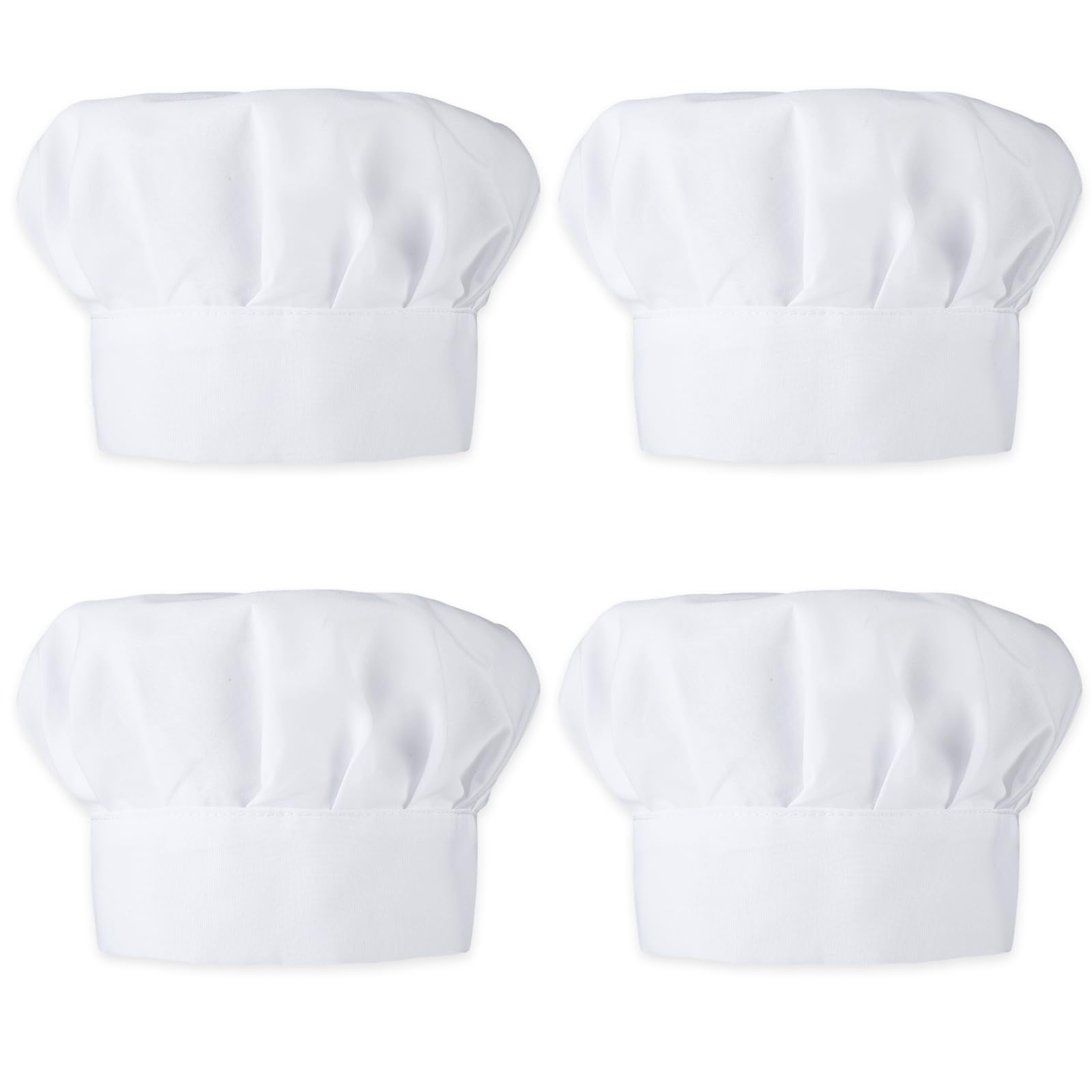 Classicseali 4pcs Chef Hat Kids,Adjustable Elastic White Kids Chef Hat, Cotton Polyester Cooking Caps for Children, 50-54CM Chefs Hats Perfect for Baking, Cooking Parties, Art Classes