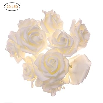 Rose Lichterkette Mit 20 Led Warm Weiß Batterie Transparentes Kabel Lichterkette Mit Blumen Kunstblumen Romantische Atmosphäre Deko Für Innen