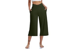 Wirziis Plus Size Capris for Women Casual Summer Wide Leg Yoga Cropped Pants with Pockets Comfy Hide Tummy High Waisted Pants