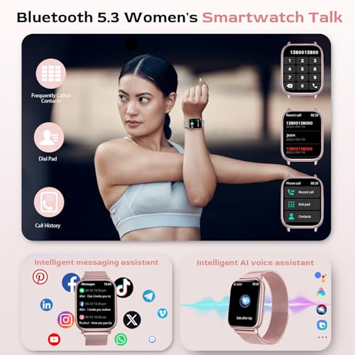 Women's Smart Watch 1.83 Inch HD Touch Screen Smartwatch with Calls Bluetooth Fitness Tracker 120+ Sports Modes Heart Rate Monitor SpO2 Blood Pressure IP68 Sleep Monitor Android iOS (Pink)