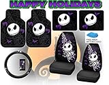 Nightmare Before Christmas Full Auto Interior Gift Set Front & Rear Floor Mats Seat Covers & Steering Wheel Jack Skellington Disney - FREE Bonus Detailing Wash Mitt