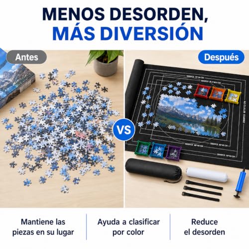 Porta Puzzle, Porta Quebra Cabeça 1000 1500 2000 Peças, Tapete Quebra Cabeça Enrolável, com 10 Separador de Peças Quebra Cabeça e Bolsa de Armazenamento Portátil (Preto)