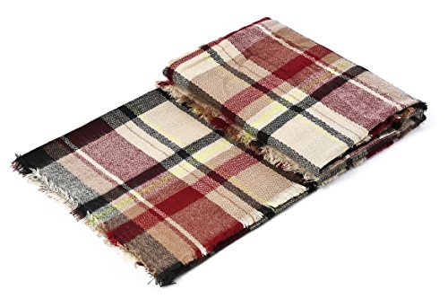 Women's Fall Winter Scarf Classic Tassel Plaid Scarf Warm Soft Chunky Large Blanket Wrap Shawl Scarves Pink Scarf