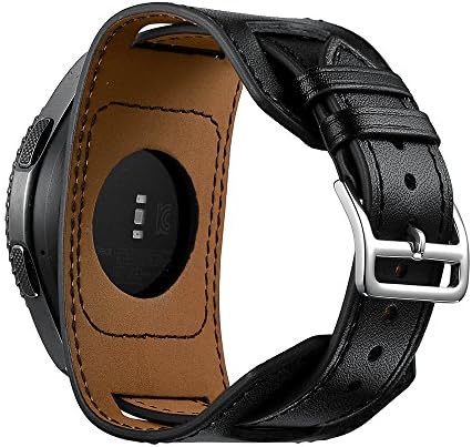 SEMILU Bands Compatible with Gear S3 Watch,22mm Genuine Leather Cuff Wrist Watch Band Replacement Strap for Gear S3 Frontier/Classic Watch-Black （Small Wrist Size:5.5-7.48inches (140-190mm)）
