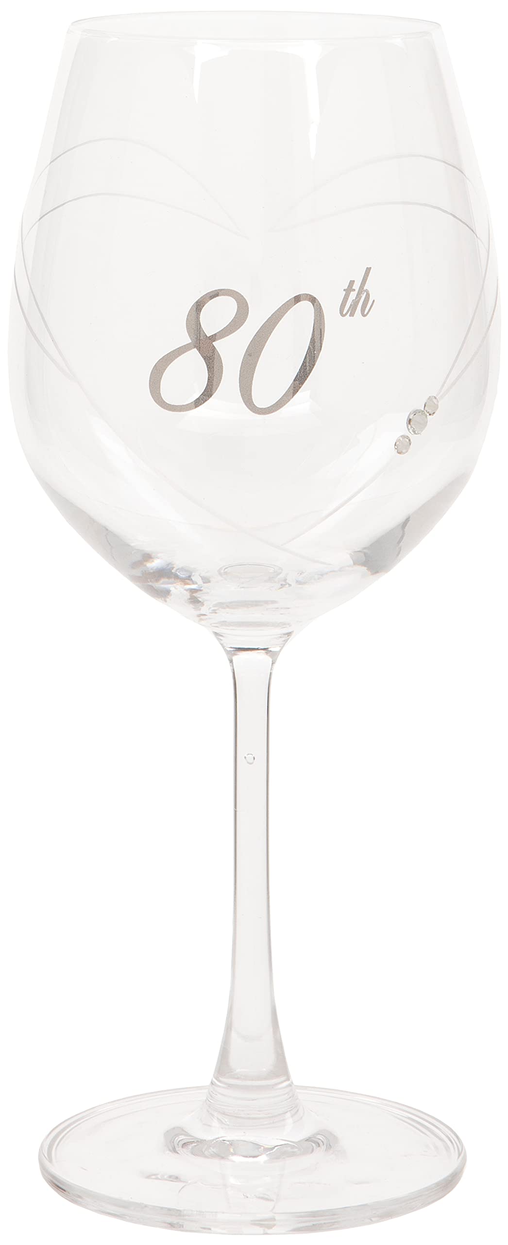 80th Birthday Wine Glass with Etched Heart and Diamante Detailing