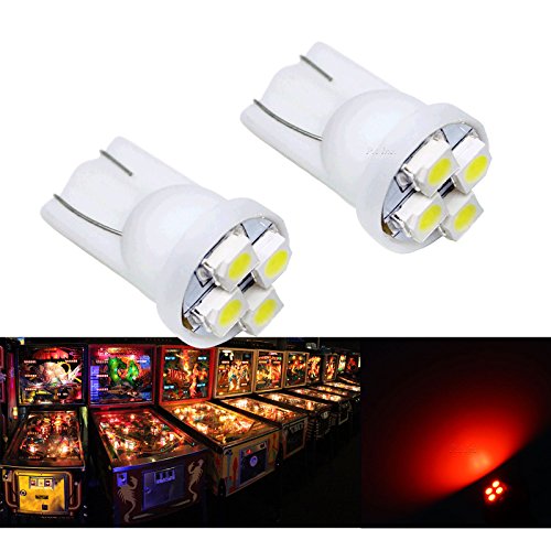 PA 25PCS #555 T10 4SMD LED Pinball Machine Light Bulb Red-6.3V
