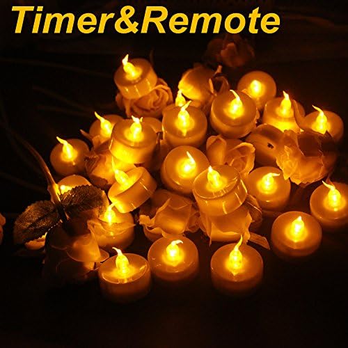 Topstone Upgraded Battery Powered Flameless Yellow Flickering Tealight Candle,with Remote Control and 4 H,6 H,8 H Timer,Pack of 18,Best for Christmas Decoration,Home and Party (Yellow)