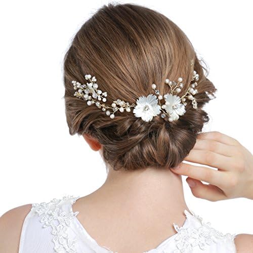 HailieBridal Women's Wedding Bride Floral Headpiece Hair Vine (Gold)