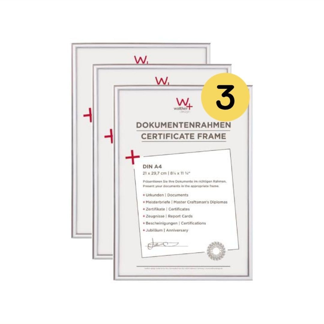 walther Design Picture Frame Silver 21 x 29,7 cm (DIN A4) 3-Pack, New Lifestyle Plastic Frame KV130S3